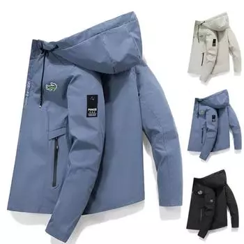 2024 Вышитая мужская куртка CARTELO весна и осень с капюшоном на молнии, повседневная куртка для активного отдыха, мужская ветровка Asian size L бежевый