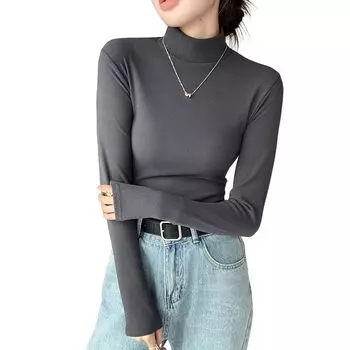 2024 Высокая длинная кройка и пошив, чтобы ваше лицо выглядело ветрозащитным и теплым, теплая внутренняя водолазка, обтягивающая эластичная зимняя одежда [HOTIAN] Женская футболка,