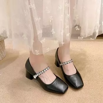 2024 Высокие каблуки Последние туфли Сандалии Женские туфли с коротким носком Mary Jane Brand Высокие каблуки Квадратный носок Женские туфли Zapatos De Mujer 35 бежевый