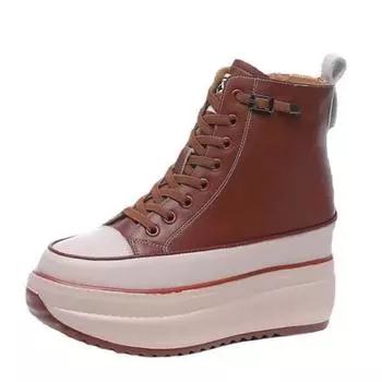 2024 Высокое качество 7 см натуральная кожа женская обувь платформа кроссовки весна теплые меховые зимние ботинки женские армейские ботинки ботильоны 34 чёрный