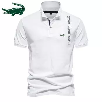 2024 Высокое качество хлопка весна/лето новая мужская рубашка поло в европейском стиле Мужская повседневная мужская дышащая рубашка с вышивкой и короткими рукавами S чёрный