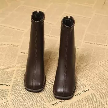 2024 Высококачественная обувь для женщин, женские ботильоны, модные женские ботинки с молнией сзади, офисные и карьерные туфли с квадратным носком для женщин 35 чёрный