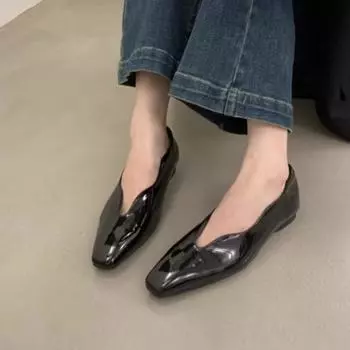 2024 Высококачественная женская обувь Базовые женские туфли на плоской подошве Элегантные повседневные туфли на плоской подошве Женская обувь для отдыха на открытом воздухе с квадратным носком и мягкой подошвой 35 абрикосовый