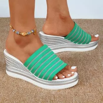 2024 Высококачественная женская обувь Летние женские тапочки Разноцветные с открытым носком на высоком каблуке Водонепроницаемые большие размеры Chaussure Femme 36 чёрный