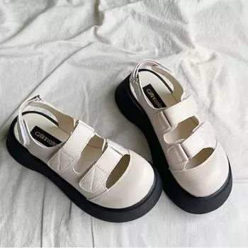 2024 Высококачественная женская обувь, летняя мода, круглый носок, средний каблук, толстая подошва, повседневные однотонные женские сандалии Baotou 35 коричневый