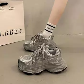 2024 Высококачественная женская обувь на шнуровке, женская вулканизированная обувь, осенняя дышащая сетчатая уличная платформа, повседневная спортивная обувь 35 чёрный