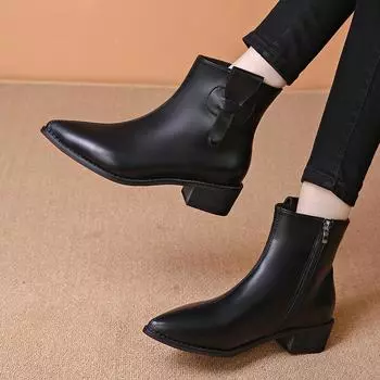 2024 Высококачественная женская обувь с боковой молнией, женские сапоги, модные швейные, офисные и карьерные, сексуальные, с острым носком, ботильоны Zapatos 35