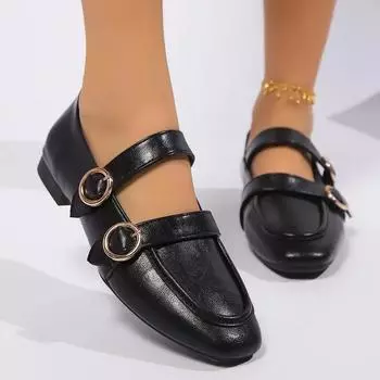 2024 Высококачественная женская обувь с пряжкой на ремне, женская обувь на плоской подошве, повседневная обувь на плоской подошве для женщин, мягкая подошва, горячая распродажа, лоферы, женская обувь 35 чёрный