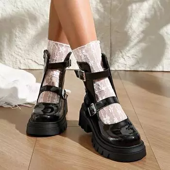 2024 Высококачественная женская обувь с пряжкой, женские туфли-лодочки, осенние туфли с круглым носком, однотонные, короткие, с каблуком-бочкой, модная обувь Zapatos Mujer 35