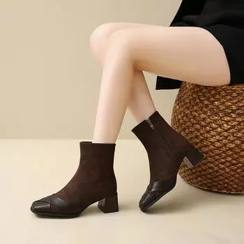 2024 Высококачественная женская обувь, женские ботильоны, модные женские туфли с боковой молнией для офиса и карьеры, новые туфли с квадратным носком для женщин, Zapatos 35 чёрный