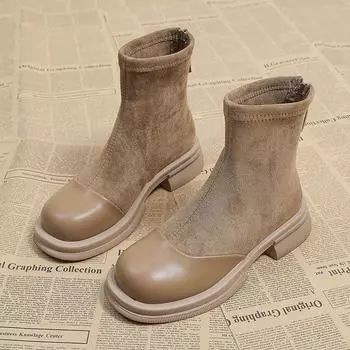 2024 Высококачественная женская обувь Женские сапоги с застежкой-молнией сзади Модные современные сапоги с круглым носком Женские брендовые короткие плюшевые ботильоны Zapatos 35