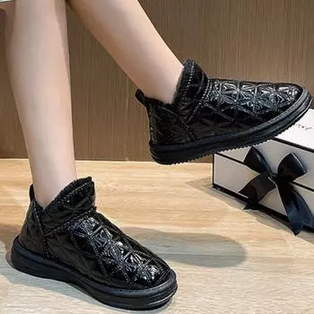 2024 Высококачественная женская обувь Зимние плюшевые теплые женские ботинки без застежек Однотонные круглые носки на низком каблуке Лаконичные зимние ботинки 36 бежевый