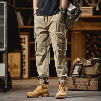 2024 Высококачественные мужские брюки-карго, повседневные свободные хлопковые брюки с несколькими карманами, длинные брюки для мужчин, камуфляжные джоггеры, большие размеры 28-40 28 чёрный