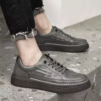 2024 Высококачественные мужские новые двухслойные туфли из коровьей кожи, модные брендовые мужские туфли на шнуровке, удобные, нескользящие, повседневные туфли с низким верхом 37 чёрный