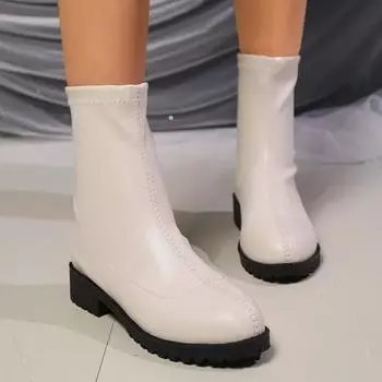 2024 Высококачественные однотонные женские ботильоны для активного отдыха на открытом воздухе, износостойкие женские ботинки с застежкой-молнией сзади, Botines De Mujer 35 бежевый