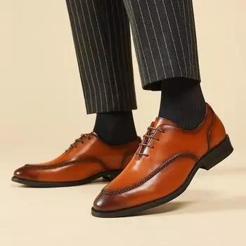 2024 Высококачественные оксфорды с острым носком, кожаные мужские туфли 2024, повседневные деловые туфли на шнуровке для мужчин, свадебные вечерние туфли, размер 47 38 чёрный