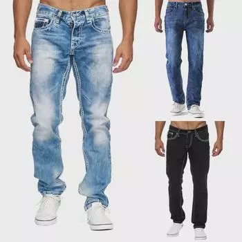 2024 Высококачественные прямые мужские джинсы на все четыре сезона - европейский и американский стиль XXL (92CM) светло-синий