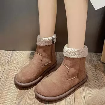 2024 Высококачественные женские ботинки с боковой молнией на толстой подошве Новые зимние плоские туфли с модными повседневными удобными ботинками Botines Mujer 35 чёрный