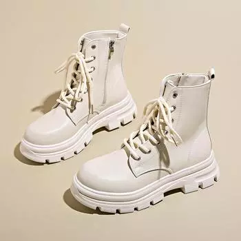 2024 Высококачественные женские ботинки с круглым носком, однотонные, со шнуровкой, износостойкие женские туфли Botines De Mujer 35 бежевый