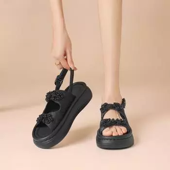 2024 Высококачественные женские сандалии на платформе в китайском этническом стиле Лето 2024 г. Повседневные удобные сандалии с открытым носком Sandalias Mujer 35 бежевый