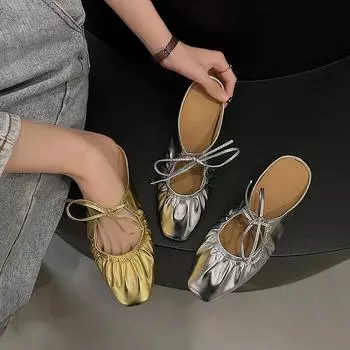 2024 Высококачественные женские тапочки-мюли, модные легкие повседневные тапочки, женские однотонные туфли с закрытым носком, женские балетки 35 золотой