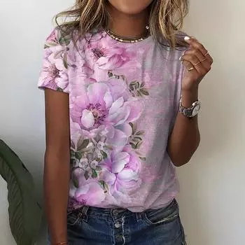 2024 Взрывная цветочная футболка с 3D-принтом женская летняя повседневная все Harajuku топовая модная женская футболка XS