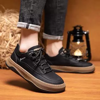 2024 Warm Plush Men Shoes Outdoor New Outdoor Sneakers Men Lace-Up Casual Genuine Leather Mens Shoes All-match Men Oxford Shoes 38 чёрный