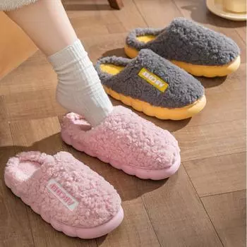 2024 Warm Plush Winter Shoes Women Men Indoor Slippers Letter Anti-slip Soft Fur Couple Home Floor Cotton Slipper House Shoes 36-37 красный