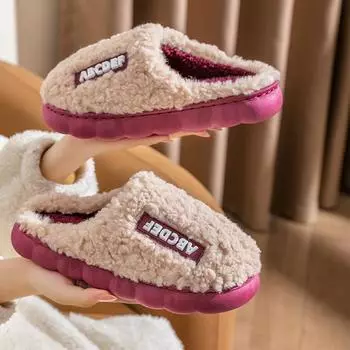 2024 Warm Plush Winter Shoes Women Men Indoor Slippers Letter Anti-slip Soft Fur Couple Home Floor Cotton Slipper House Shoes 36-37 красный