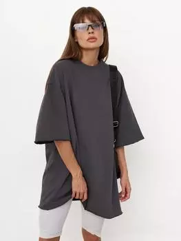 2024 весенне-летняя хлопковая футболка, однотонная женская свободная футболка с короткими рукавами, большая версия, молодежная женская одежда L чёрный