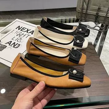 2024 весенне-летняя обувь, женская обувь на плоской подошве, офисная женская элегантная мягкая обувь на плоской подошве, большие размеры 42, черный, желтый 35 чёрный