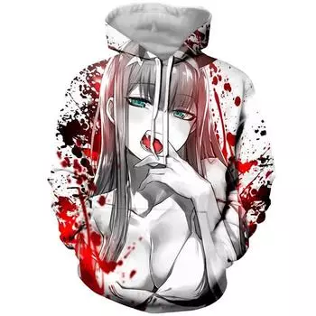 2024 весенне-осенние повседневные толстовки ZERO TWO Anime Darling in the FranXX толстовка с капюшоном с 3D принтом Harajuku модный пуловер S