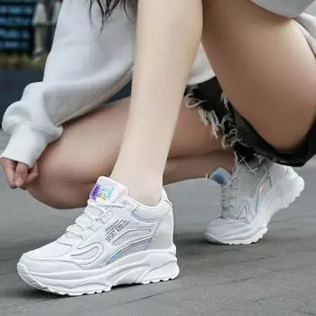 2024 весенне-осенняя новая стильная сетчатая дышащая внутренняя женская обувь, увеличивающая рост, туфли для папы на толстой подошве 33