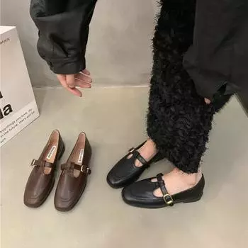 2024 весенне-осенняя женская обувь на плоской подошве, модная женская обувь Мэри Джейн на неглубокой шнуровке, женские туфли с круглым носком 40 чёрный
