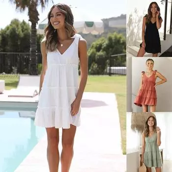 2024 весеннее новое сексуальное женское платье с v-образным вырезом без рукавов спереди и сзади S