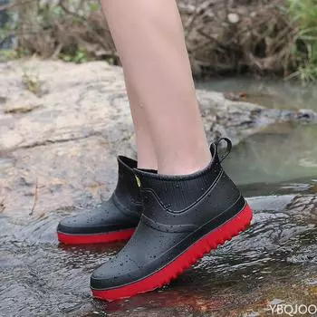 2024 весенние мужские высокие резиновые сапоги, нескользящие резиновые сапоги, мужская кухонная износостойкая рабочая обувь 39 чёрный