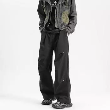 2024 весенние прямые повседневные брюки для мужчин, широкие однотонные брюки-карго с эластичной резинкой на талии, мужские брюки в стиле Харадзюку M темно серый