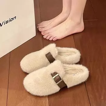 2024 весенние женские балетки Laofer на плоской подошве из овечьей шерсти, модные женские туфли без шнуровки на меху Мэри Джейн, мягкие уличные туфли для бабушек 35 бежевый