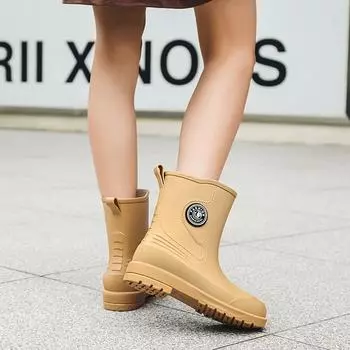 2024 весенние женские нескользящие резиновые сапоги, уличная обувь для воды, водонепроницаемая обувь, резиновая обувь 36 чёрный