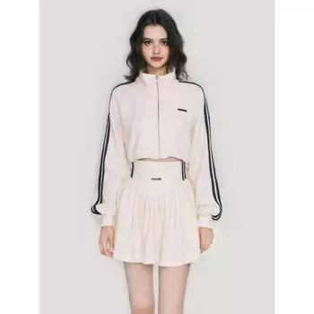 2024 весенний американский винтажный комплект из 2 предметов с юбкой, женский повседневный короткий пиджак с капюшоном + Y2k, спортивная мини-юбка с высокой талией, модные костюмы S слоновая кость