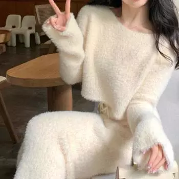 2024 весенняя милая юбка с запахом, комплект из 2 предметов, офисная женская повседневная тонкая юбка + женский вечерний элегантный свитер Y2k, корейский модный шик S коричневый