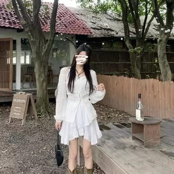 2024 весенняя модная тенденция, маленькая свежая кружевная белая юбка, женская весенняя новая стильная юбка-тортик с высокой талией нерегулярной формы M белый