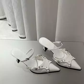 2024 весенняя новая брендовая женская обувь с открытой пяткой, модные женские туфли на высоком каблуке с острым носком, элегантные шлепанцы без шнуровки, мюли 37 чёрный