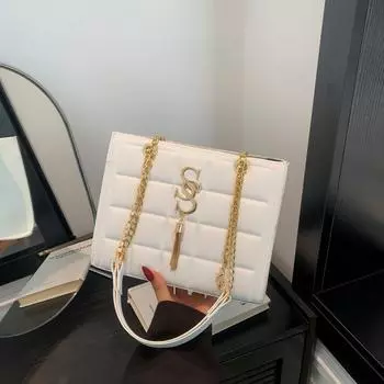 2024 весна цепочка простая сумка через плечо нишевая трендовая сумка-мессенджер повседневная маленькая квадратная сумка ретро новая сумка женская чёрный