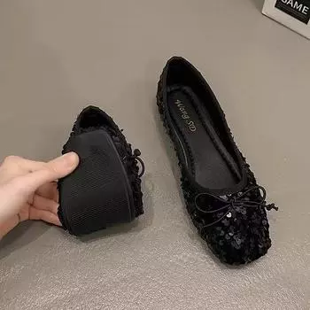 2024 весна и лето Интернет знаменитости мягкие подошвы не устают ноги мелкий рот фея стиль одиночные туфли маленькие люди показывают высокие плоские туфли wom 35