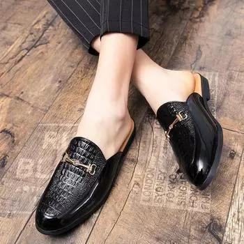 2024 весна и лето кожаные дышащие тапочки-мешки мужские кожаные туфли без каблука полутачные кожаные туфли мужские кожаные ленивые сандалии мужские 38