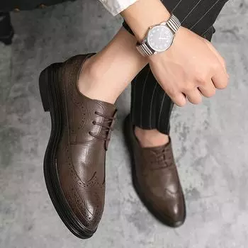 2024 весна и лето новая корейская версия деловой кожаной обуви мужская модная тенденция повседневная обувь большого размера британская кожаная обувь мужская 37