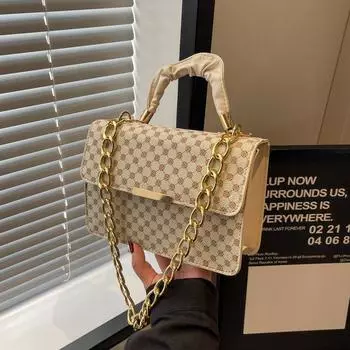 2024 весна и лето новая сумка через плечо с ретро-принтом модная трендовая текстура портативная сумка-мессенджер маленькая квадратная сумка чёрный