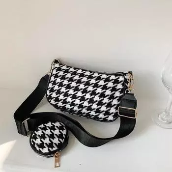 2024 весна и лето новая женская сумка с рисунком «тысяча птиц» корейская версия модная с широким плечевым ремнем на одно плечо хаки