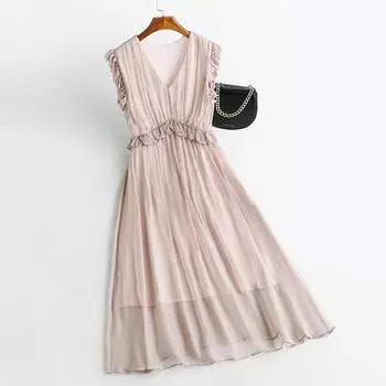 2024 весна и лето новое длинное платье шелковое платье длинное узкое с рукавами без рукавов цельный предмет оптом S